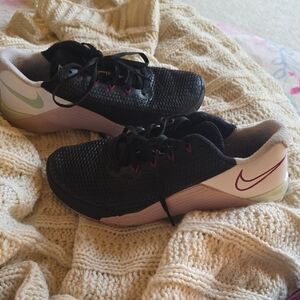 Nike Black Mesh Sneakers with Cream and Pink Accents